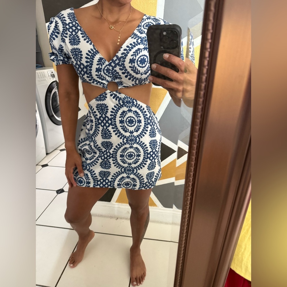 SHEIN Blue and White Cutout Mini Dress like new